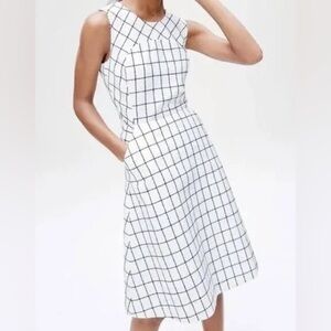 J. Crew White and Black Grid Midi Dress
